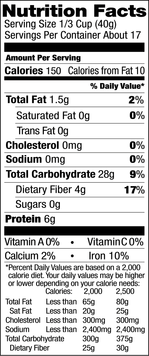 Gluten Free Black Whole Sorghum Flour Nutrition Facts