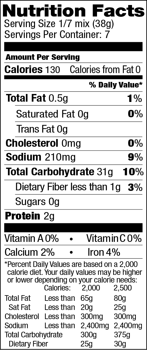 Gluten Free Pizza Crust Mix Nutrition Facts