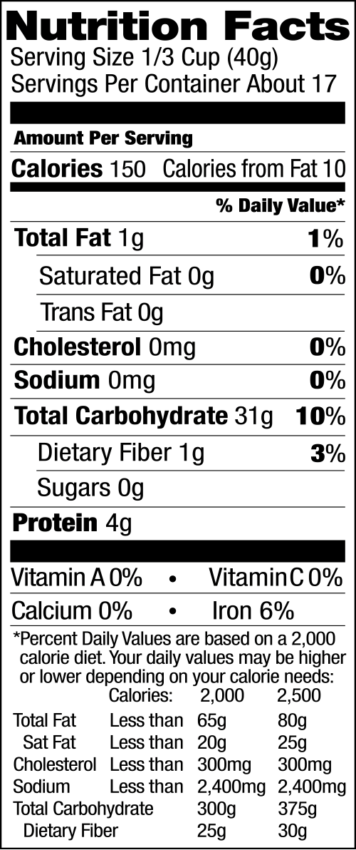 Gluten Free White Pearled Sorghum Flour Nutrition Facts